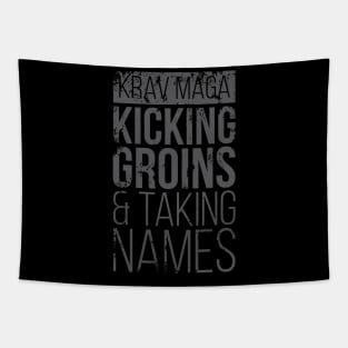 Krav Maga Kicking Groins Gray Tapestry