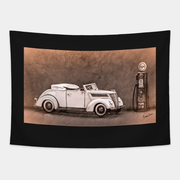 Vintage American convertible  & Vintage Gas Pump Tapestry by kenmo