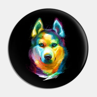 Siberian Husky Colorful Portrait Pin
