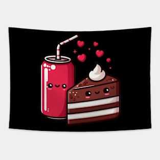 Cute Kawaii Food Art with Kawaii Chocolate Cake and a Cola Drink | Kawaii Lovers Tapestry