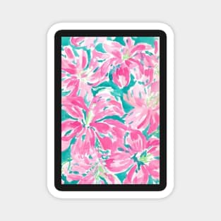 Lilly-Inspired Pink and Green Watercolor Floral Magnet