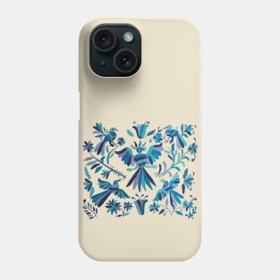 Blue otomi tenango mexican fabric birds and flower embroidery interior design Phone Case