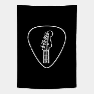 S-Style Guitar Headstock Outlines Guitar Pick Dark Theme Tapestry