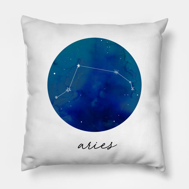 Aries Zodiac Watercolor Constellation Pillow by aterkaderk