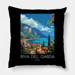 A Pop Art Travel Print of Riva del Garda - Italy Pillow