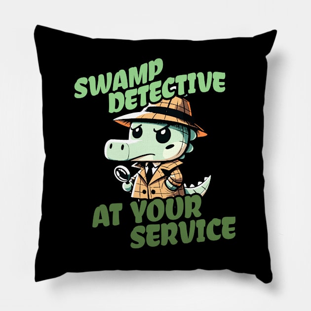 Swamp Detective at your Service Investigator Crocodile Pillow by DoodleDashDesigns