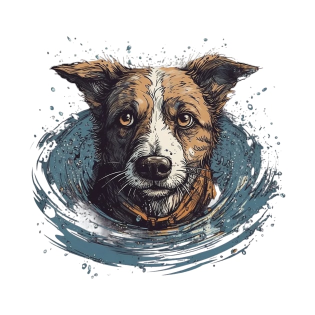 Swimming dog by GreenMary Design