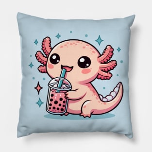 kawaii baby axolotl drink boba Pillow