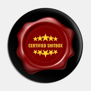 Certified Shitbox - Red Seal With Stars And White Text Circle Design Pin