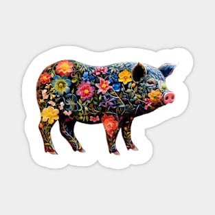 Abstract Floral Pig Silhouette Magnet