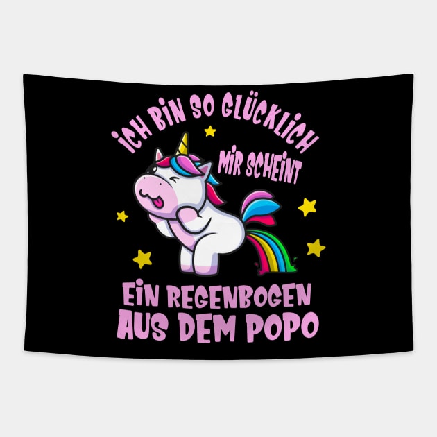 Lustiges Einhorn Glück Regenbogen Spaß Unicorn Tapestry by Foxxy Merch