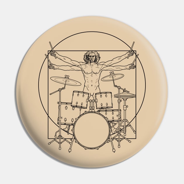Virtuvian Man Drummer Black Pin by sarahwolffie