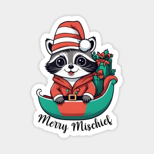 Merry Mischief Raccoon Christmas Sleigh Tee Magnet