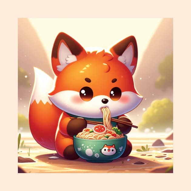 Cute Fox Eating Ramen by blue-koala