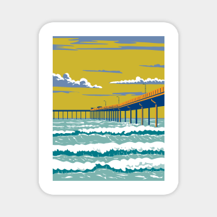 Ocean Beach Municipal Pier or OB Pier in San Diego County California WPA Poster Art Magnet