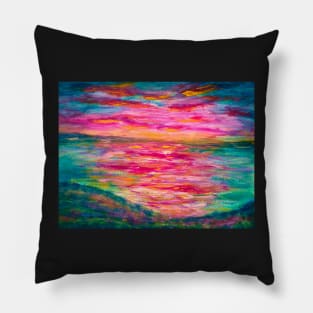 A New Day Dawns Colorful Dawn Reflecting on Water Painting Pillow