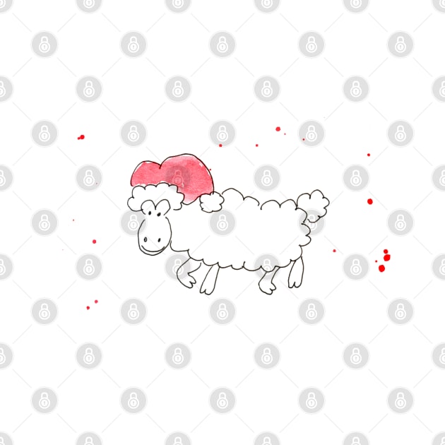 Sheep in Santa Claus hat, pet, xmas, holiday. Watercolor illustration on a winter theme, congratulations by grafinya