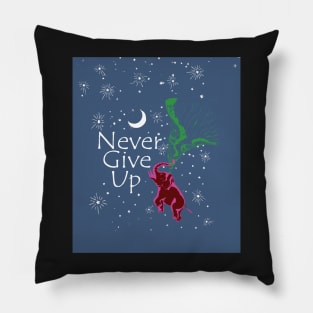 Motivational Never Give Up Flying Pink Red Elephant Pillow