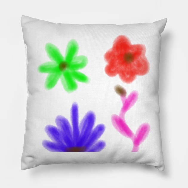 Blue pink orange watercolor floral art Pillow by Artistic_st