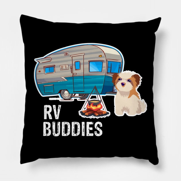 Maltese Dog Rv Buddies Pet Lovers Funny Camping Camper Pillow by franzaled