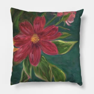 Red Dahlia Flower Pillow