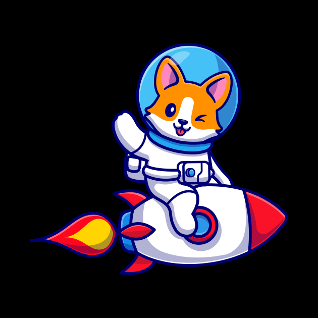 Cute Corgi Dog Astronaut Riding Rocket And Waving Hand Cartoon by Catalyst Labs