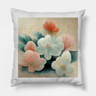 Traditional Japanese Flowers Painting Canvas #3 Pillow