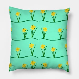 Daffodils in Aquamarine Color Background Pillow