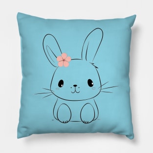 Cute bunny and pink flower Pillow