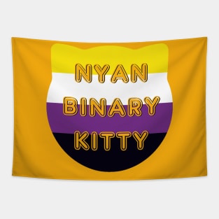 Nyanbinary Kitty Nonbinary Flag With Cat Ears Design Tapestry