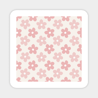 Pink Cream Daisy Flowers Retro Pattern Magnet