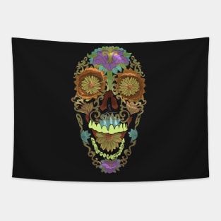 Candy Skull with Flowers Tapestry