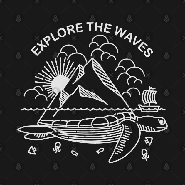 Explore the Waves Turtle Line Art - Turtle island line by GemenStudio