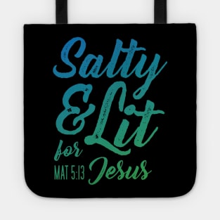 Salty and Lit for Jesus - Blue Gradient Distress Tote