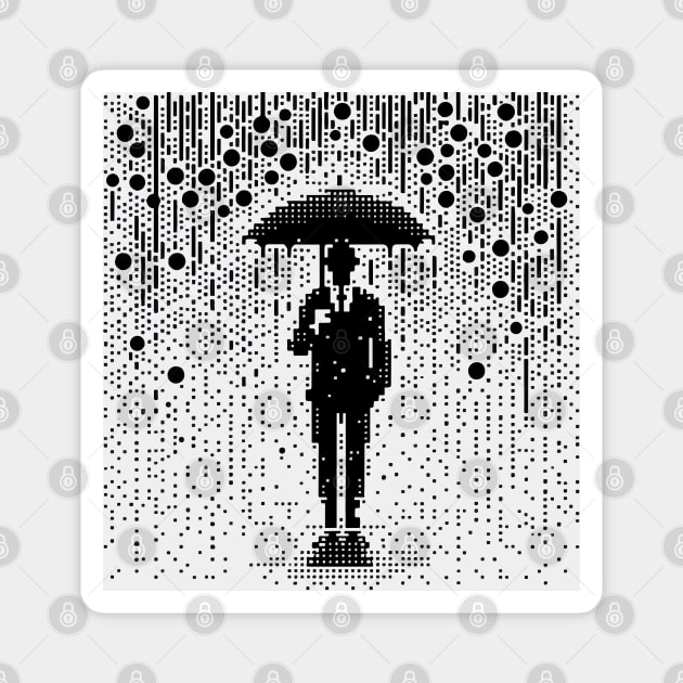 Man in suit with umbrella in rain pixel art Magnet by TomFrontierArt