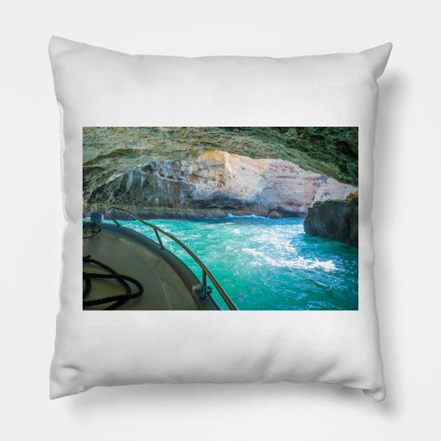 Boat trip to the caves near Benagil in Algarve, Portugal Pillow by AnaMOMarques