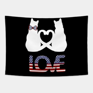 Two white cats in love in american style Tapestry