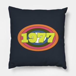 Yellow Year 1977 Rainbow Ellipse Vintage Typography Pillow