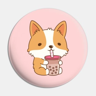 Cute Corgi Drinking Bubble Tea Pin