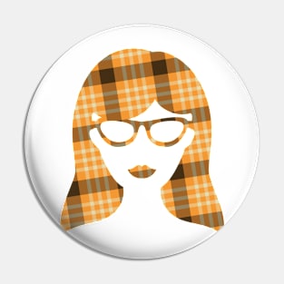 Plaid Head Silhouette Pin