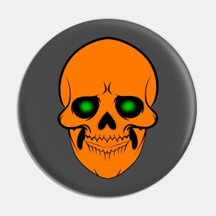 Orange Skull With Glowing Green Eyes Pin