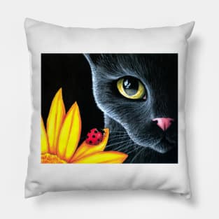 Black Cat with ladybug 510 Pillow
