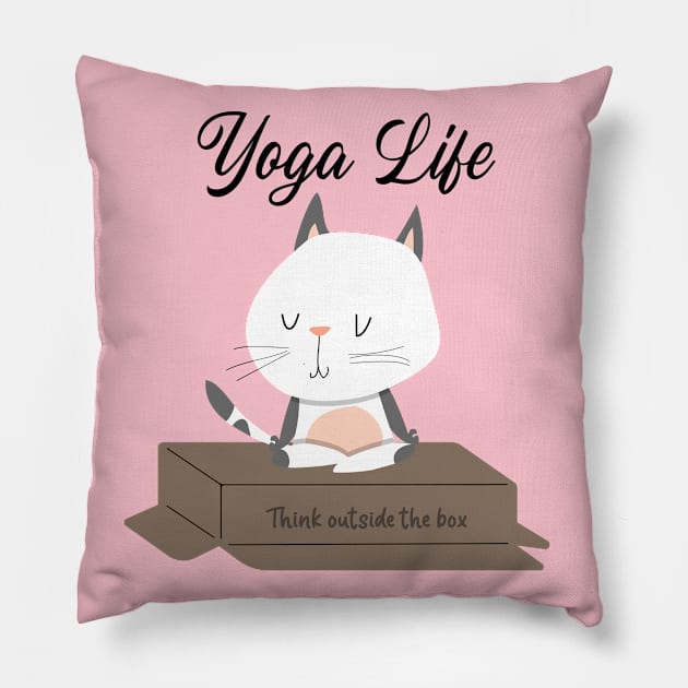 Yoga Cat / Yoga Life / Yoga Training T-shirt / Cute Cat Doing Yoga / Think Outside The Box Pillow by Redboy