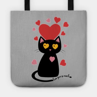 Black Cat with Hearts love you so much Tote