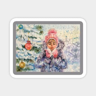 Winter girl blowing snow Magnet