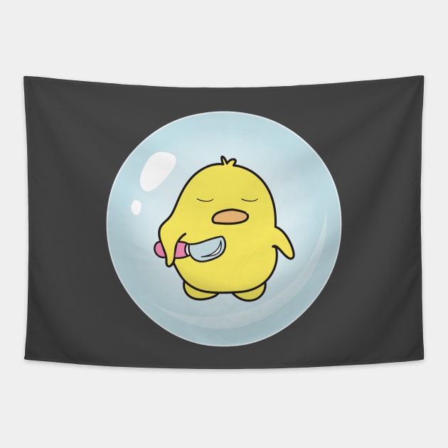 Funny Duck holding a knife in a bubble Tapestry by Haministic Harmony