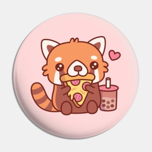 Cute Little Red Panda Loves Eating Pepperoni Pizza Pin