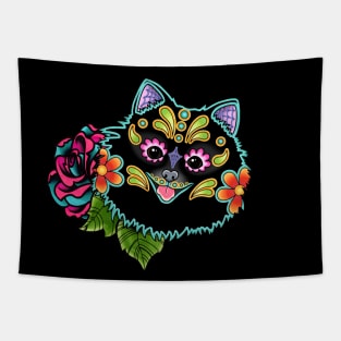 Pomeranian in Black - Day of the Dead Sugar Skull Dog Tapestry