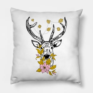 Deer with crystals and flowers Pillow