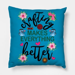 Crafting Makes Everything Better Dinosaur with Glasses Floral Pillow